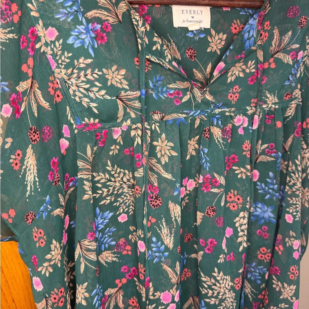 Everly Green Floral boho Blouse - Picture 5 of 6